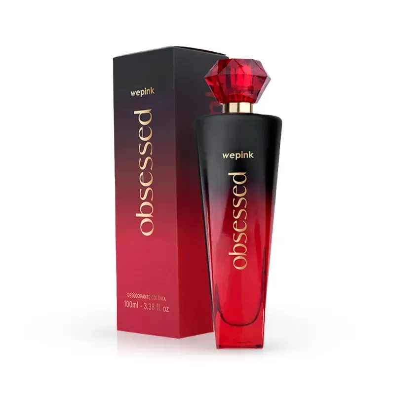 Perfume WePink Obsessed em frasco de vidro vermelho degradê com tampa em cristal