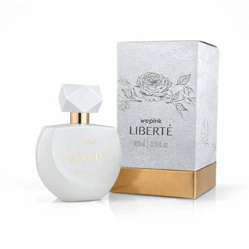 Perfume WePink Liberté de 100 ml em frasco branco com tampa dourada