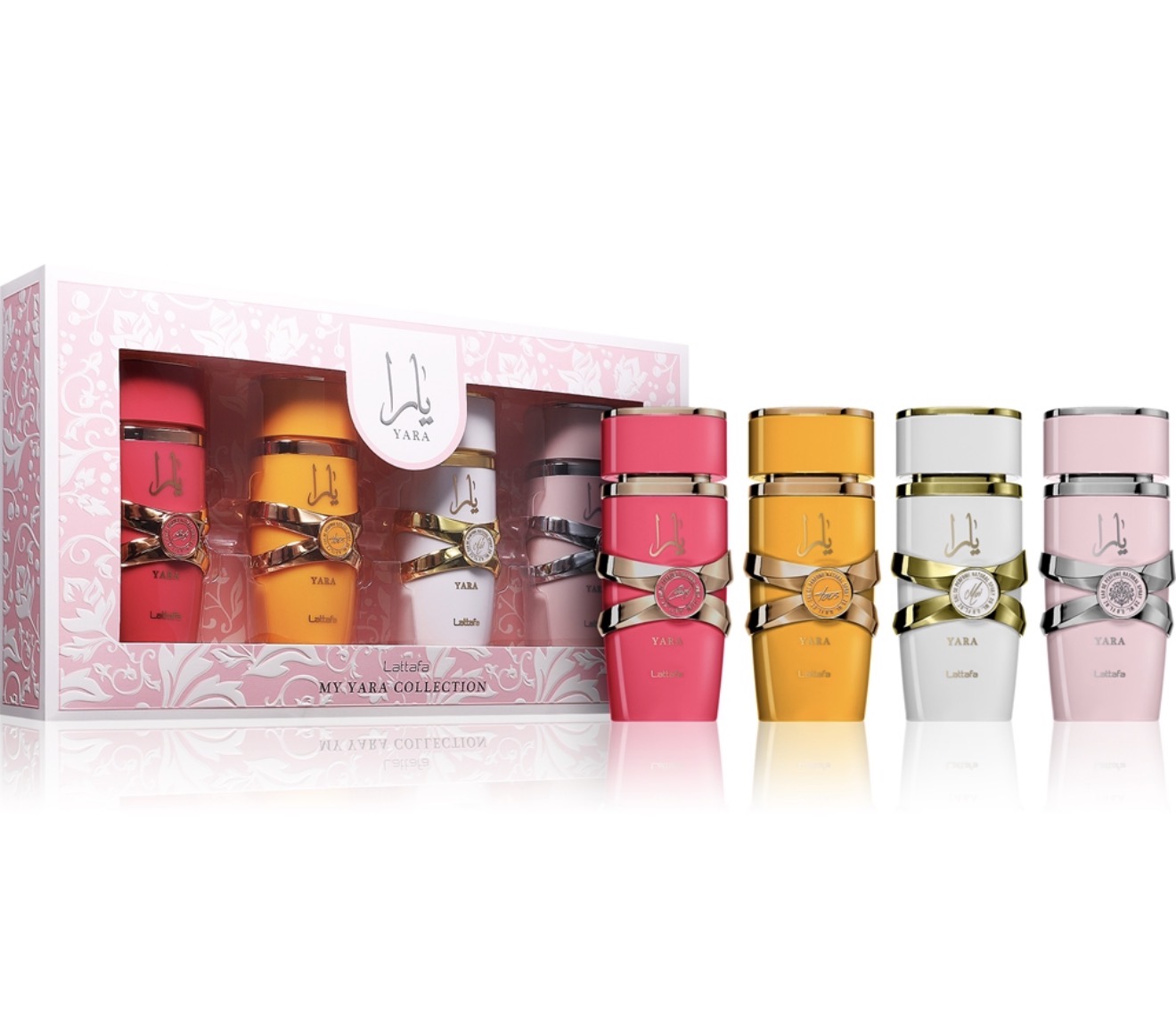 Coffret Lattafa My Yara Collection com quatro perfumes de 25 ml