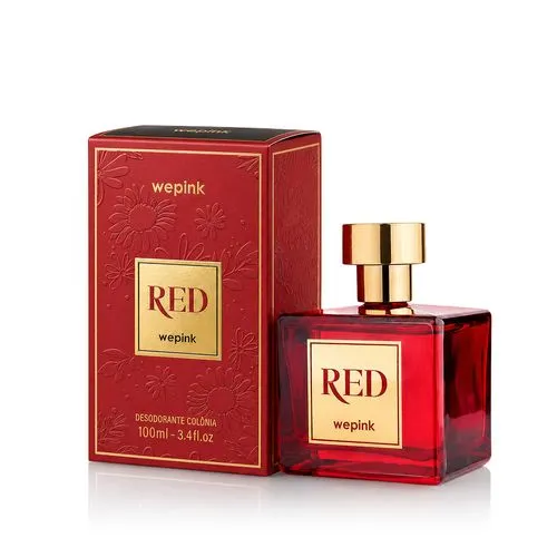 Deo colónia WePink Red de 100 ml em frasco vermelho com tampa dourada
